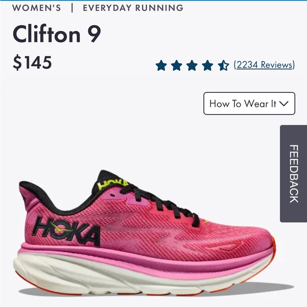 Women's HOKA Clifton 9 Running Shoes; almost new. Only worn twice.